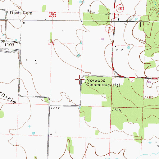 Topographic Map of Norwood Community Hall, AR