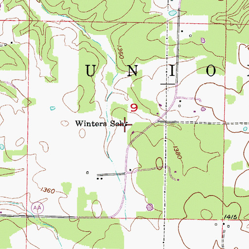 Topographic Map of Winters School, MO