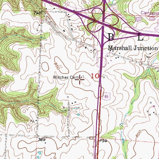 Topographic Map of Witcher Cemetery, MO