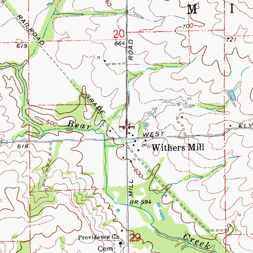 Topographic Map of Withers Mill, MO