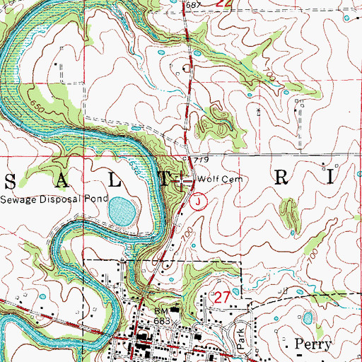 Topographic Map of Wolf Cemetery, MO