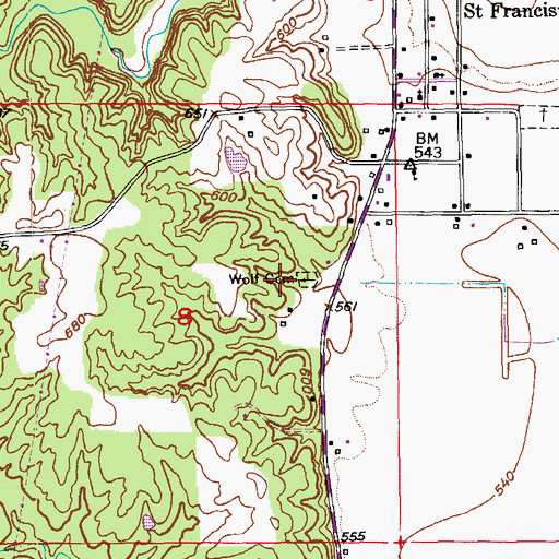 Topographic Map of Wolf Cemetery, MO