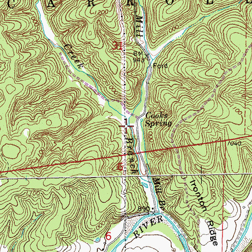 Topographic Map of Wolf Creek, MO