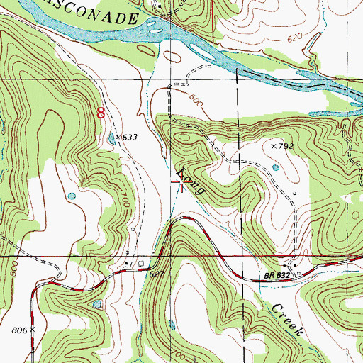 Topographic Map of Wolf Creek, MO