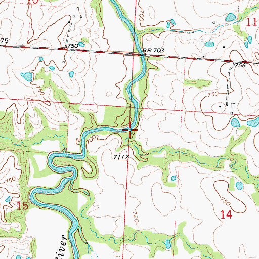 Topographic Map of Wolf Creek, MO