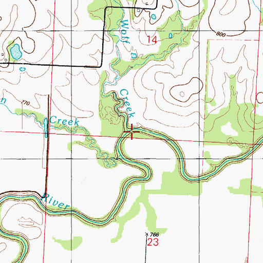 Topographic Map of Wolf Creek, MO