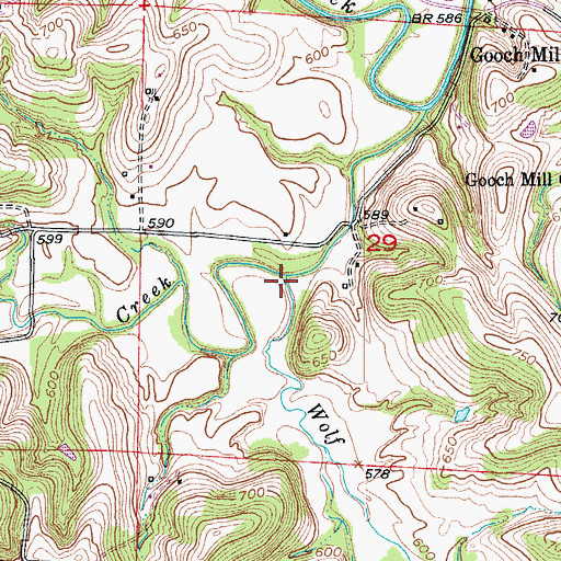 Topographic Map of Wolf Creek, MO