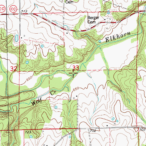 Topographic Map of Wolf Creek, MO