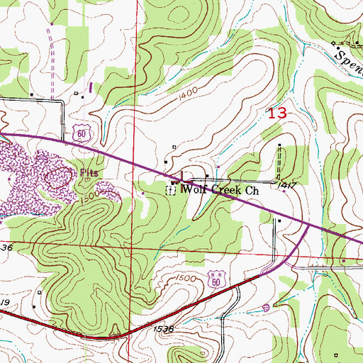 Topographic Map of Wolf Creek Church, MO