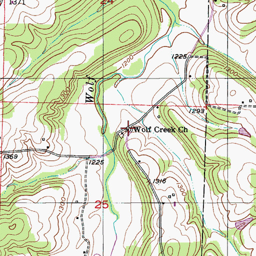 Topographic Map of Wolf Creek Church, MO
