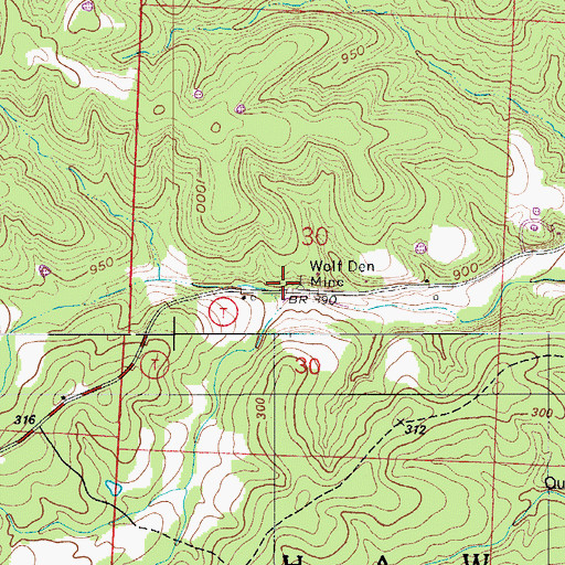 Topographic Map of Wolf Den Mine, MO