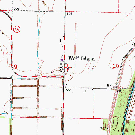 Topographic Map of Wolf Island, MO