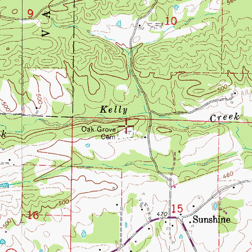Topographic Map of Oak Grove Cemetery, AR