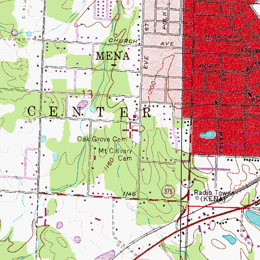Topographic Map of Oak Grove Cemetery, AR