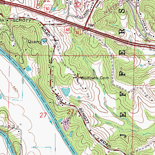 Topographic Map of Wolfrum Cemetery, MO
