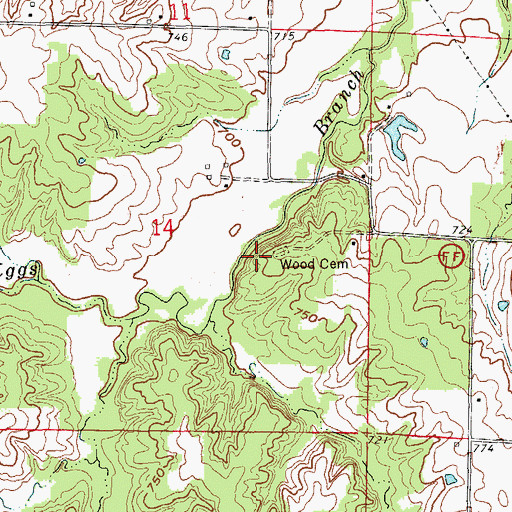 Topographic Map of Wood Cemetery, MO
