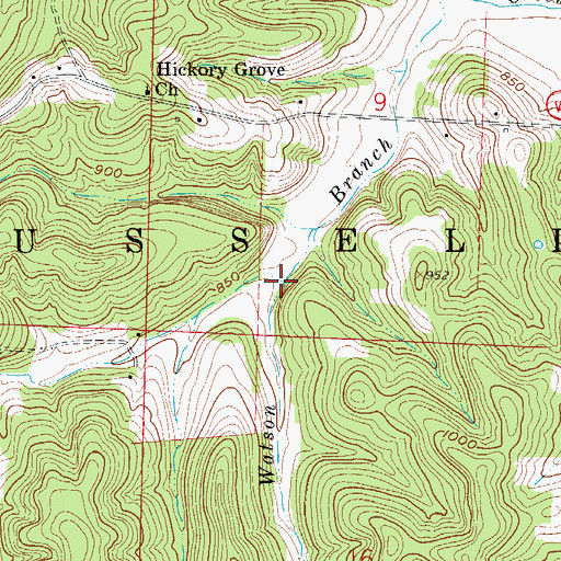 Topographic Map of Woodall Branch, MO