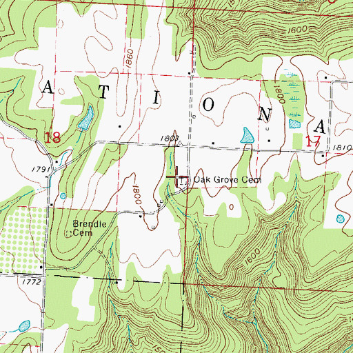 Topographic Map of Oak Grove Cemetery, AR