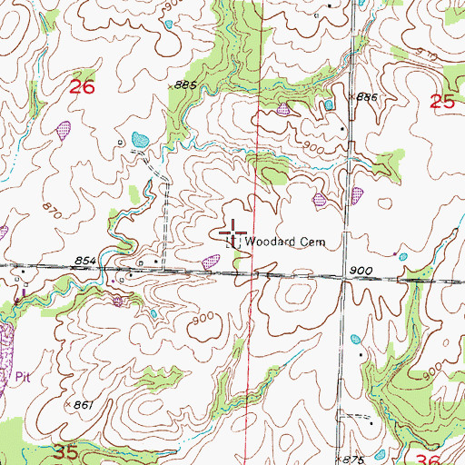 Topographic Map of Woodard Cemetery, MO