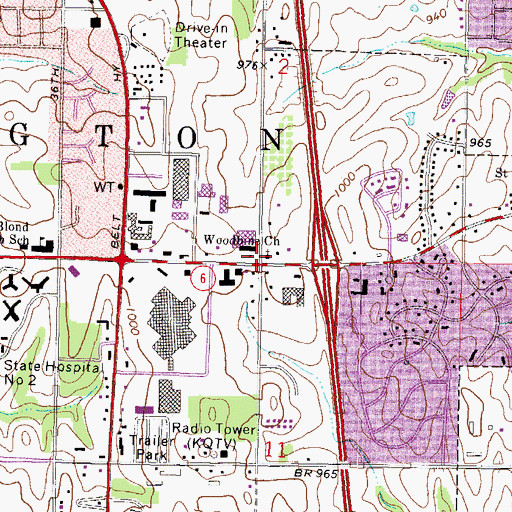 Topographic Map of Woodbine Church, MO