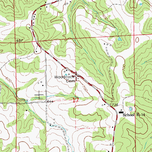 Topographic Map of Woodcock Cemetery, MO