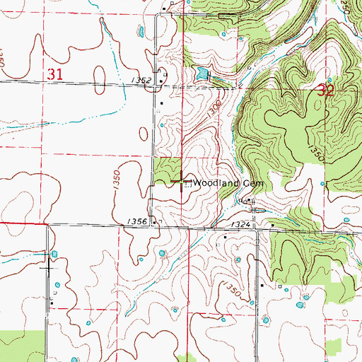 Topographic Map of Woodland Cemetery, MO