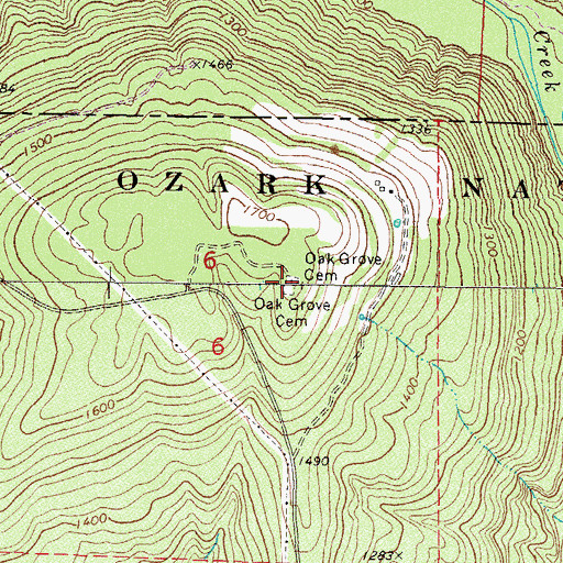 Topographic Map of Oak Grove Cemetery, AR