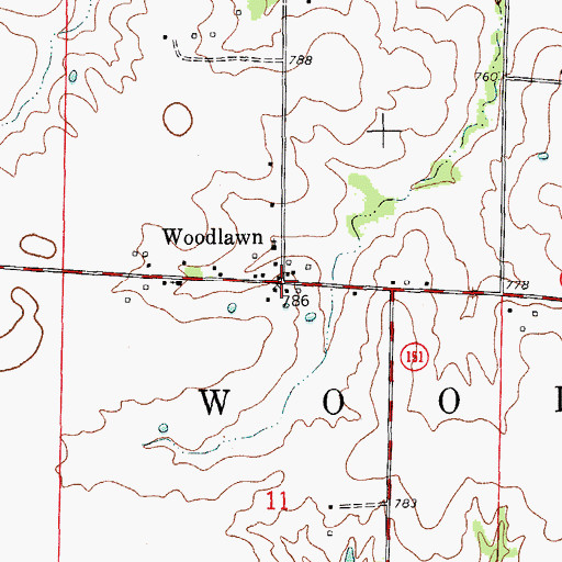 Topographic Map of Woodlawn, MO