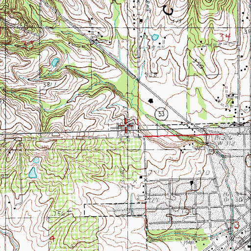 Topographic Map of Woodlawn Cemetery, MO