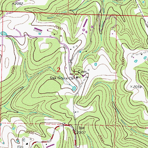 Topographic Map of Oak Grove Church, AR