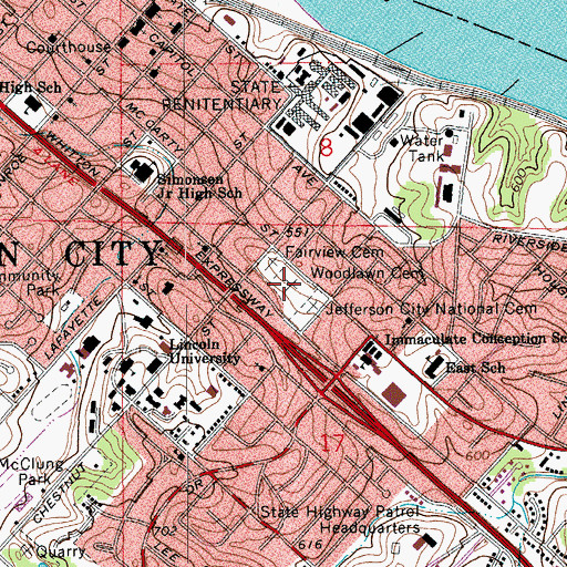 Topographic Map of Woodland - Old City Cemetery, MO