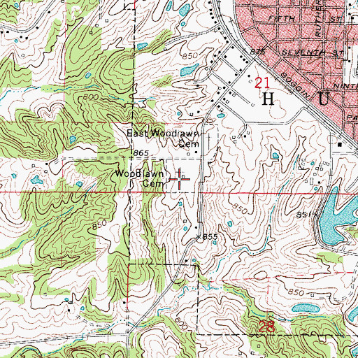 Topographic Map of Woodlawn Cemetery, MO