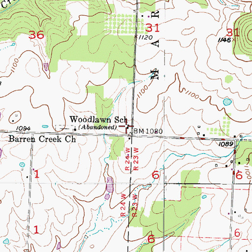 Topographic Map of Woodlawn School, MO