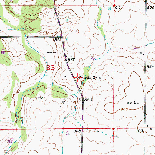 Topographic Map of Woods Cemetery, MO