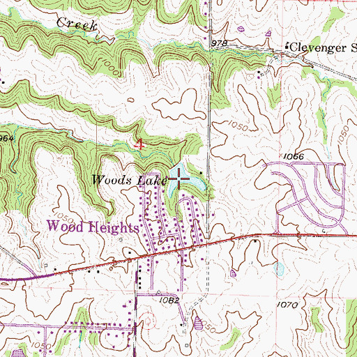 Topographic Map of Woods Lake, MO