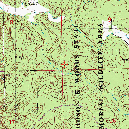 Topographic Map of Woodson K Woods State Memorial Wildlife Area, MO