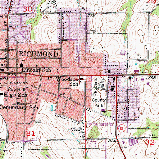 Topographic Map of Dear Elementary School, MO