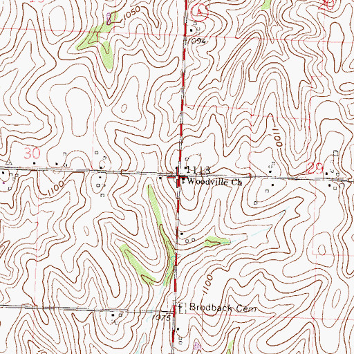 Topographic Map of Woodville Church, MO