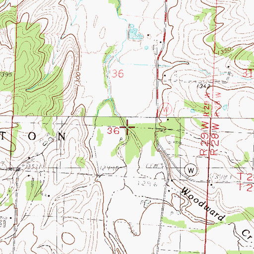 Topographic Map of Woodward Creek, MO