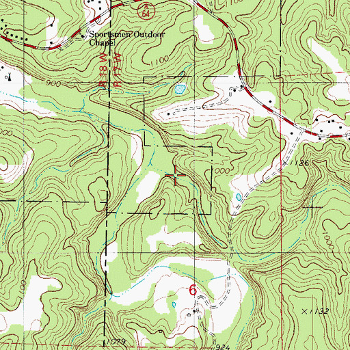 Topographic Map of Woodward Hollow, MO