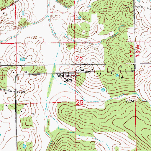 Topographic Map of Woolford Cemetery, MO