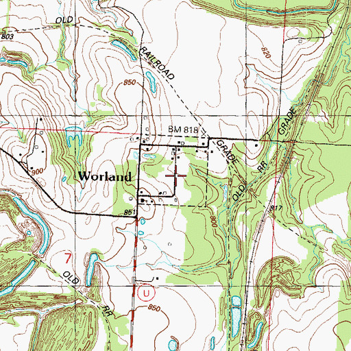Topographic Map of Worland, MO
