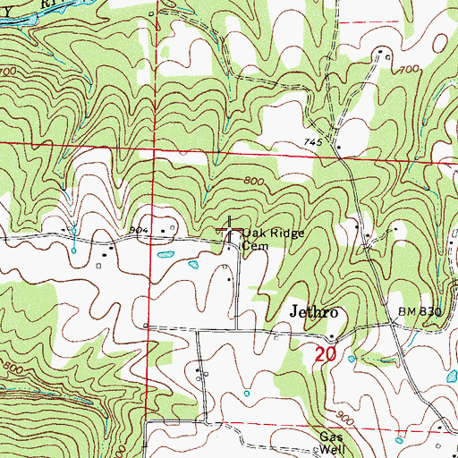 Topographic Map of Oak Ridge Cemetery, AR