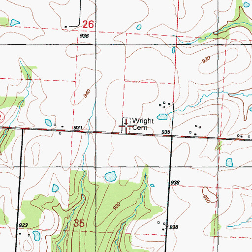 Topographic Map of Wright Cemetery, MO