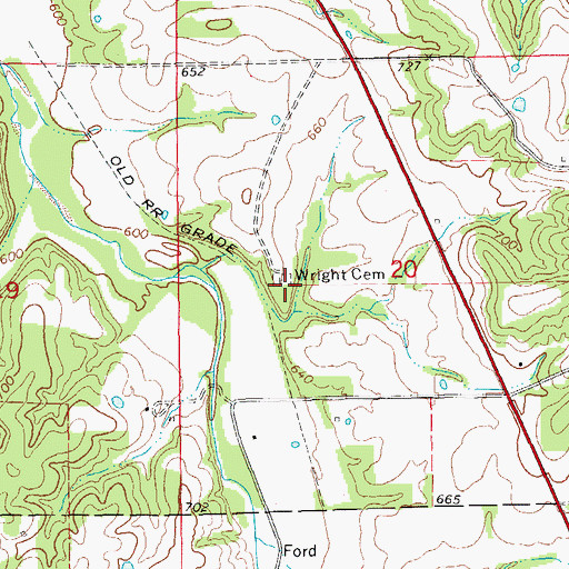Topographic Map of Wright Cemetery, MO