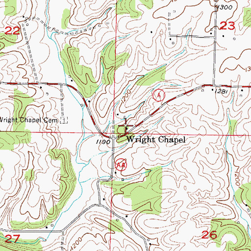 Topographic Map of Wright Chapel, MO