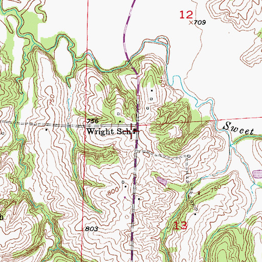Topographic Map of Wright School (historical), MO