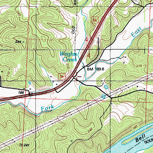 Topographic Map of Wrights Creek, MO