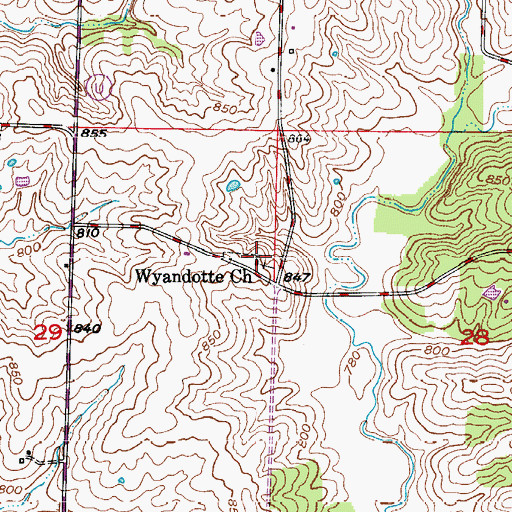 Topographic Map of Wyandotte Church, MO