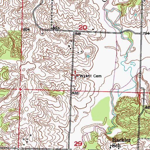 Topographic Map of Wyant Cemetery, MO